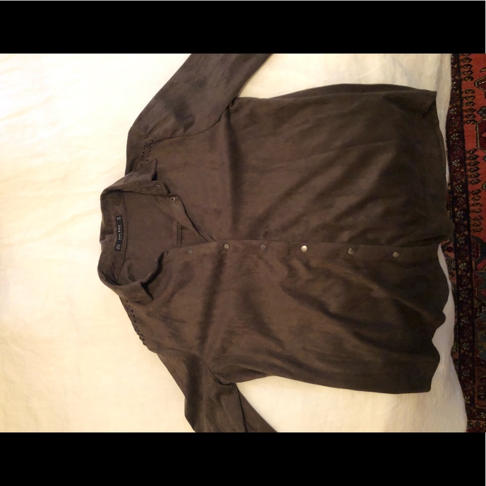 Brown velvety button down